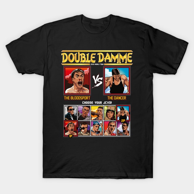 Double Damme - JCVD Jean Claude Van Damme VS T-Shirt by RetroReview